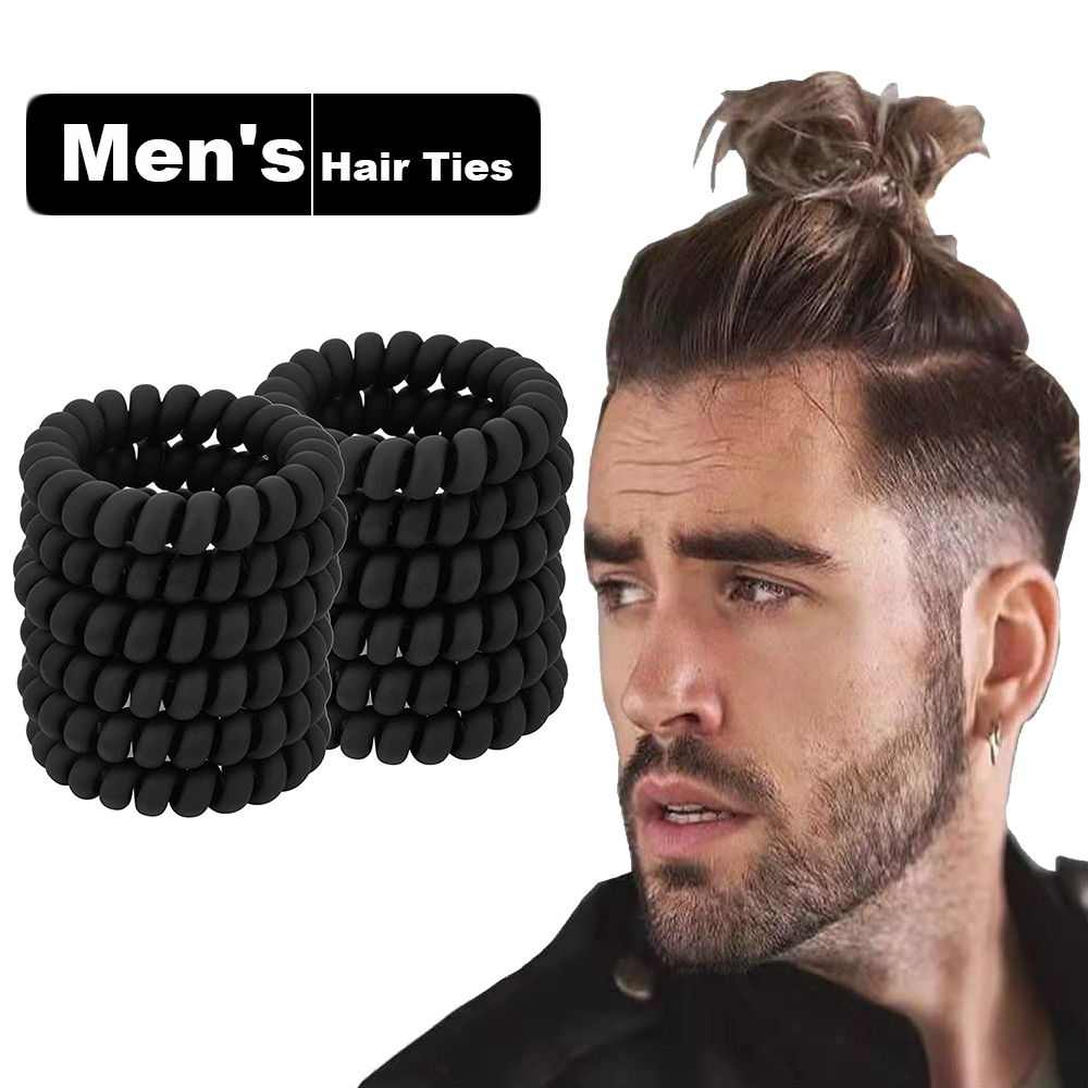 Men'S Grooming Tape - 黒スパイラルヘアネクタイマット弾性跡のないスポーツヘアネクタイヘアアクセサリー男性の巻き毛ロングヘア太い髪