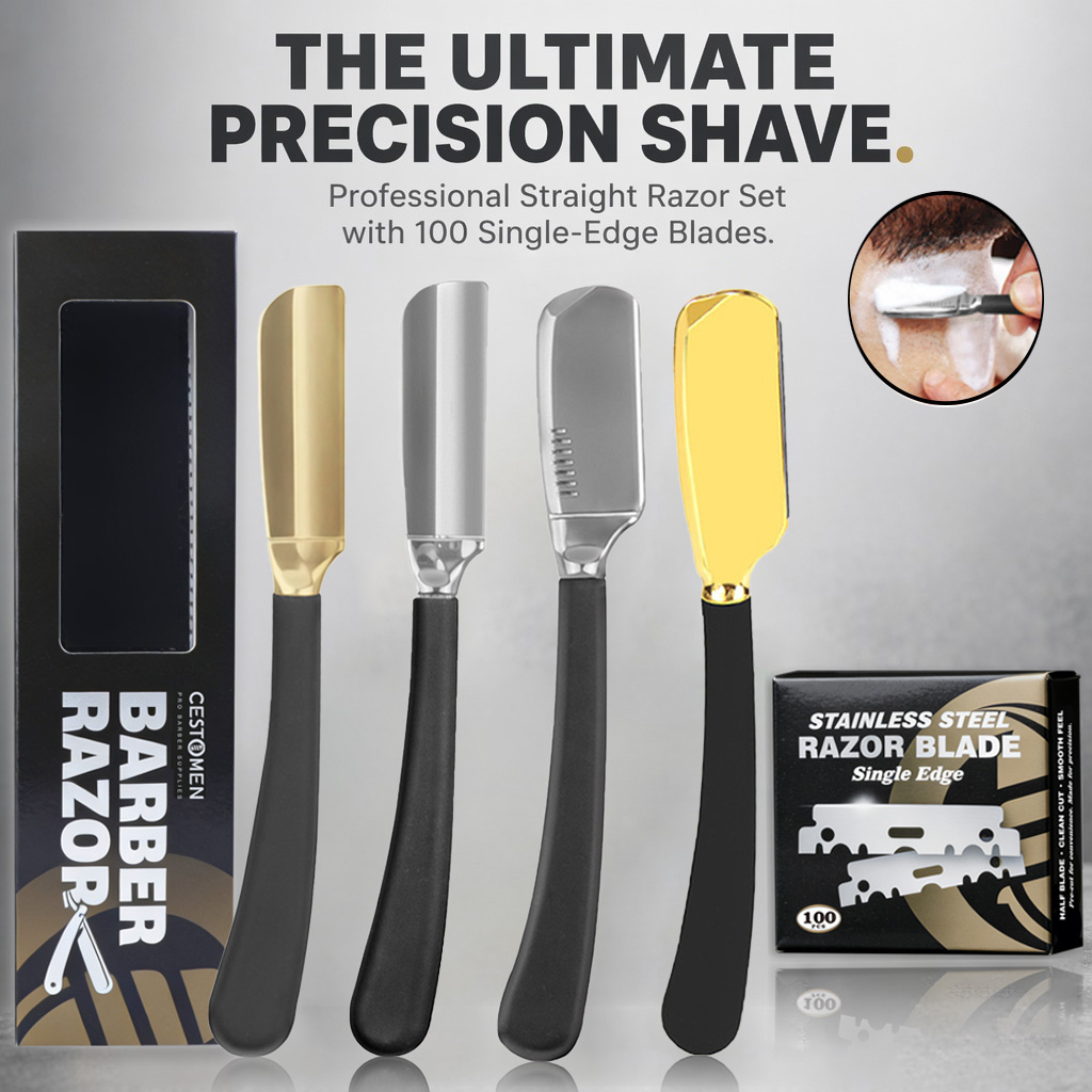 Men'S Grooming Tape - プロの男性用髭剃りホルダー、理髪師用シェービングナイフ、手動脱毛シェービングツール（刃100枚付き）