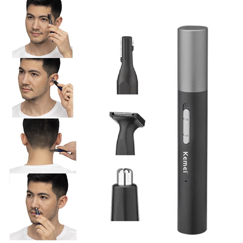 Men'S Grooming Essentials - Kemei Pro 充電式鼻毛トリマーペンひげグルーミングキット電動フェイシャルネックラインボディトリマー耳眉毛トリマー男性女性用