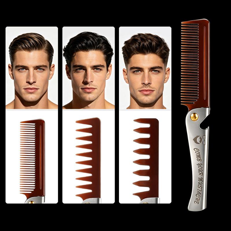 折りたたみ式男性用ヘアスタイリングコーム デュアル歯デザイン - Men Grooming Home のレビューと価格
